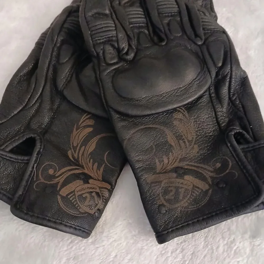 Highway 21 Black Ivy Knuckle Guard Leather Gloves Ladies Biker Chick Riding Gear